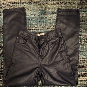 Blue Faux Leather Pants